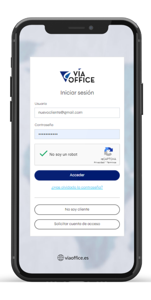 Mockup móvil con imagen de acceso a clientes de la tienda online.